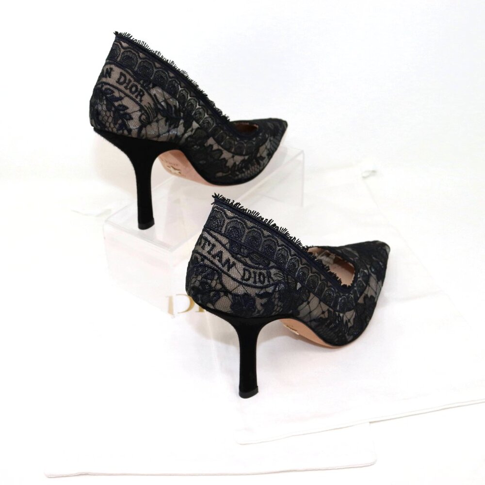 Christian Dior 37.5 Capture Illusion Roses Lace Ember Black Stiletto Heels - Picture 6 of 16